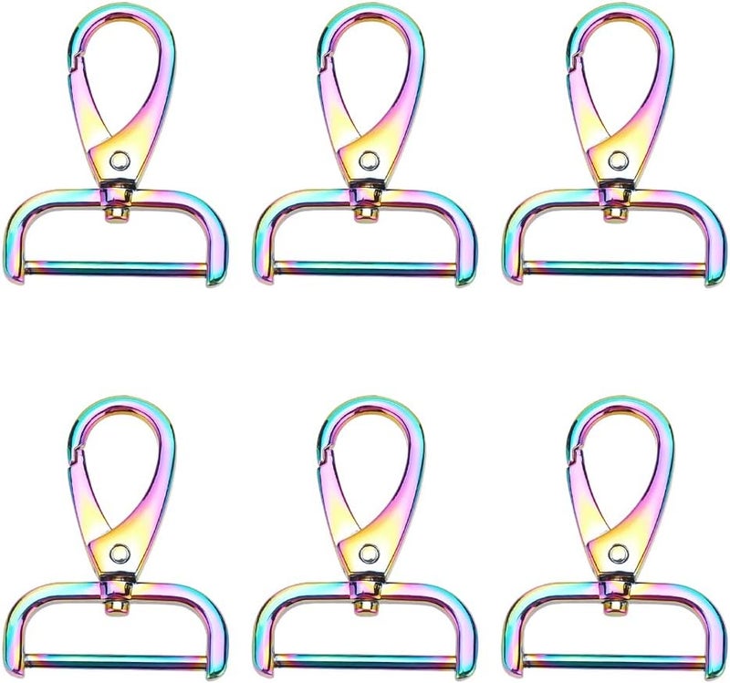 klarako 6pcs Metal Rainbow Swivel Lobster Clasp Claw, Detachable Colorful Swivel Lanyard Snap Hook with D Ring 1.2 Inch Trigger Push Gate Clip Keychain Purse Hardware for Strap Jewelry Crafts Dog Leash - Image 1