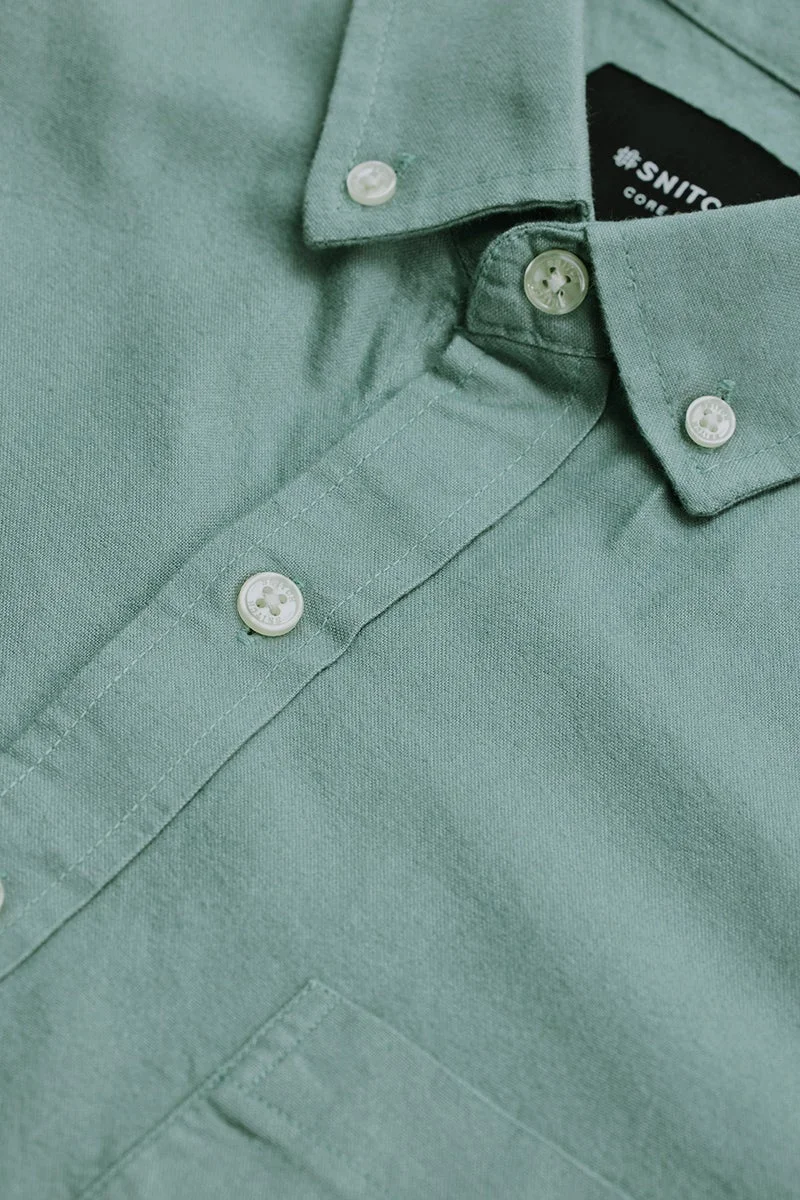 سنيتش Green Solid Long Sleeve Slim Fit Core Lab Shirt