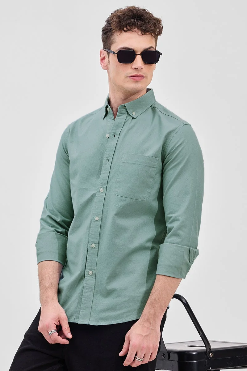 سنيتش Green Solid Long Sleeve Slim Fit Core Lab Shirt