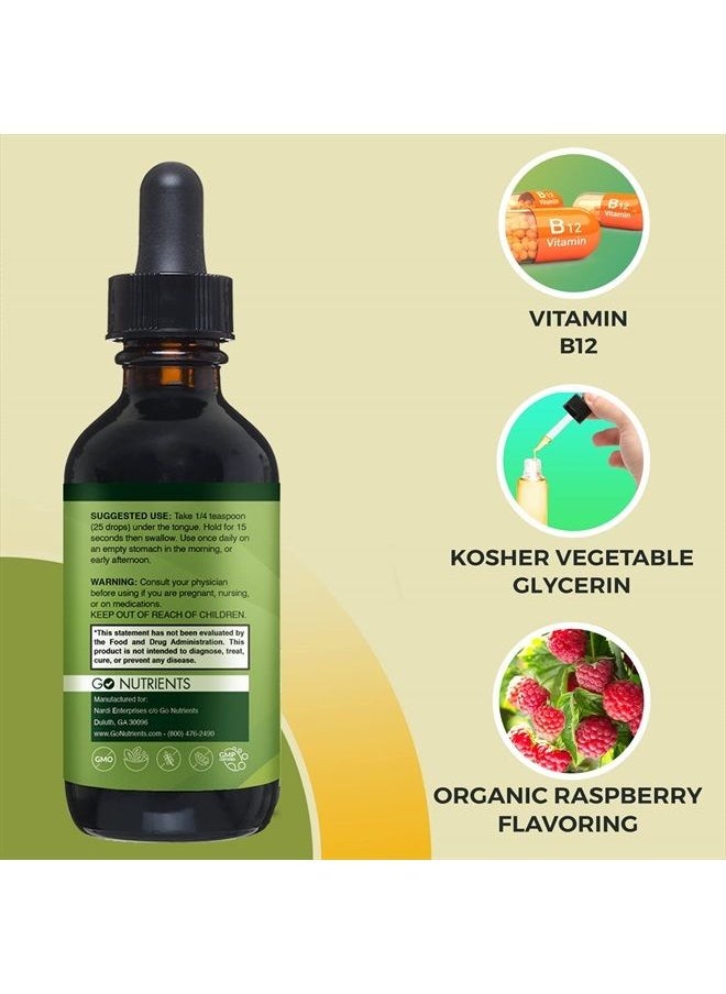 Vitamin B12 - Fast Absorbing B12 Vitamins, All Natural, Vegan Friendly B12 Sublingual Supplement with 3000 mcg Methylcobalamin, Organic Raspberry Flavor, 2 oz, 48 Servings