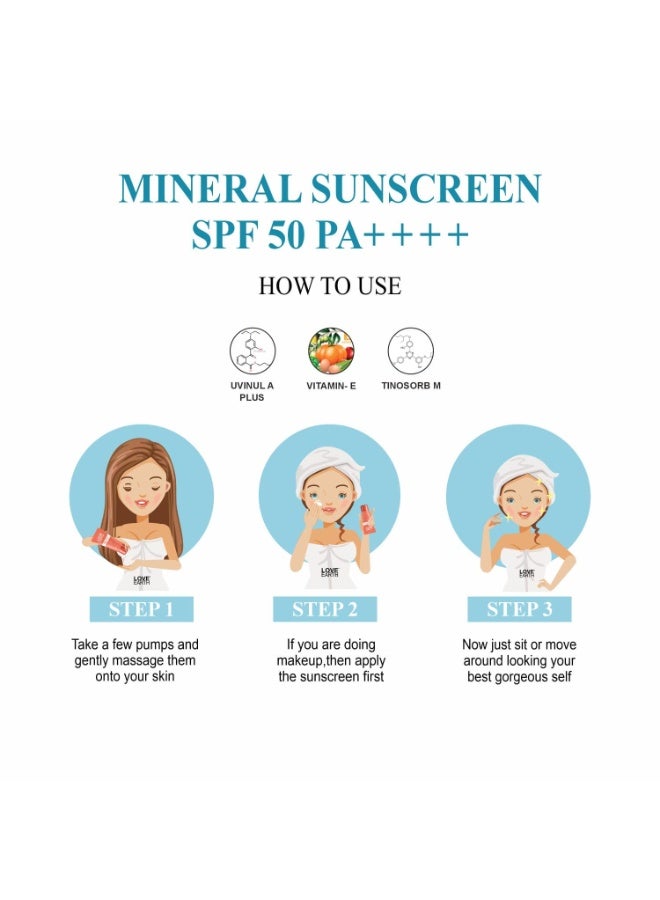Love Earth Mineral Sunscreen SPF 50 PA++++| No White Cast | UV Protection | Non-Oily | Non-Greasy | Paraben-Free | All Skin Types | For Women & Men | Safe for pregnant and lactating women | 50g - Image 5