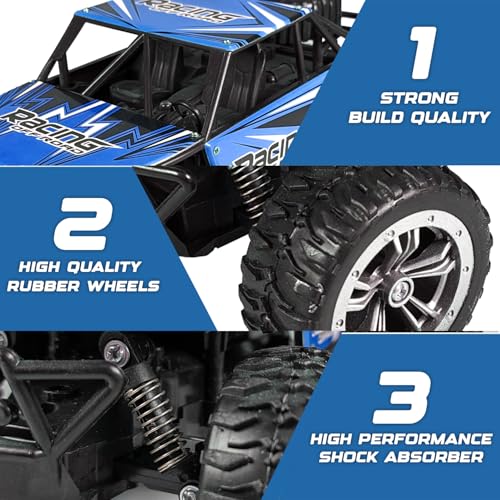 KIPA GAMING Remote Control Car Off-Road Monster Truck, 2.4GHz RC Racing Buggy, USB Rechargeable, Large All-Terrain Wheels (Dirt Tracker - Blue) - Image 3