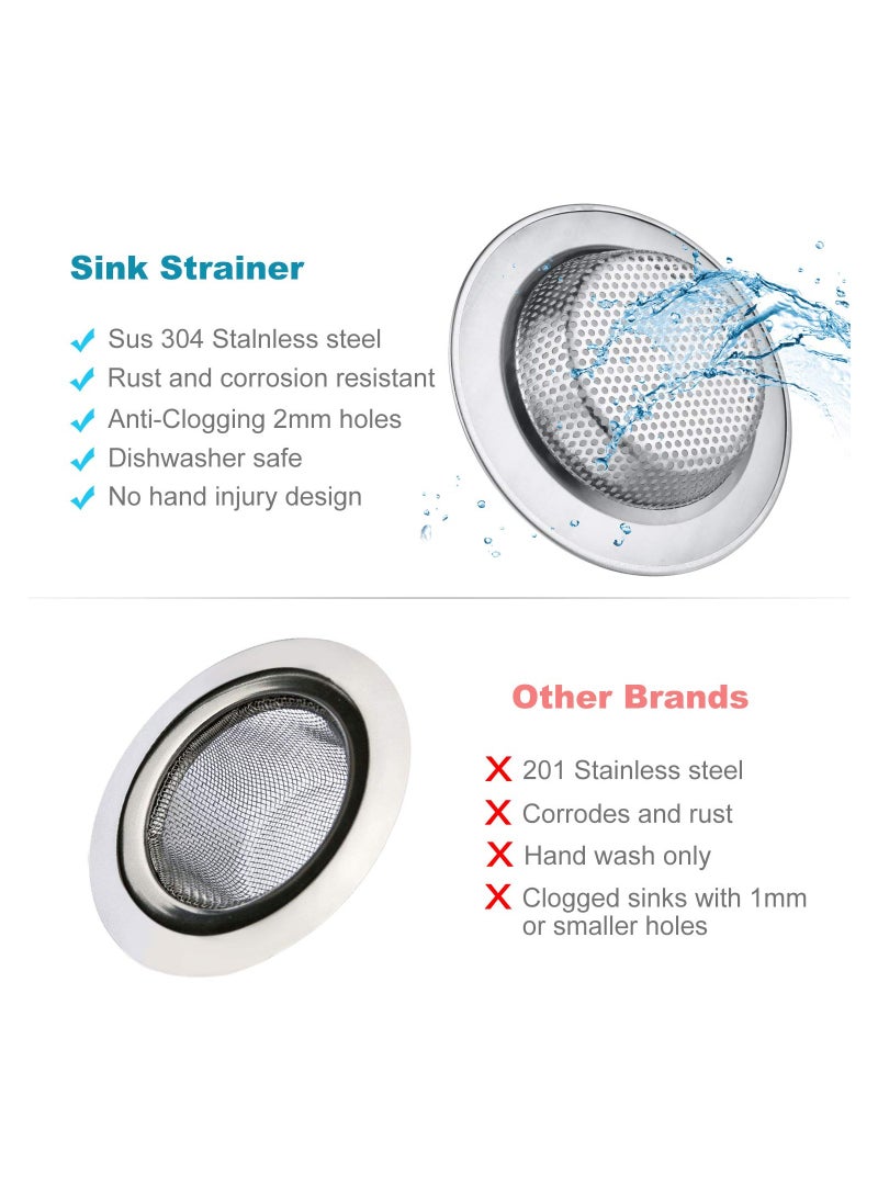مصفاة حوض المطبخ، كاستويف 2 قطعة مصفاة تصريف من الفولاذ المقاوم للصدأ ضد الانسداد، سلة مثقوبة تصفية مصفاة لالتقاط الشعر حواف عريضة مناسبة لمعظم مصارف الأحواض (3 بوصة) - Image 5