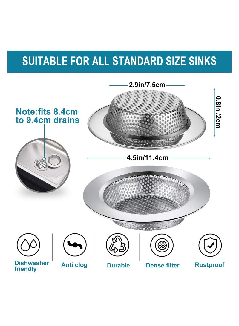 مصفاة حوض المطبخ، كاستويف 2 قطعة مصفاة تصريف من الفولاذ المقاوم للصدأ ضد الانسداد، سلة مثقوبة تصفية مصفاة لالتقاط الشعر حواف عريضة مناسبة لمعظم مصارف الأحواض (3 بوصة) - Image 4