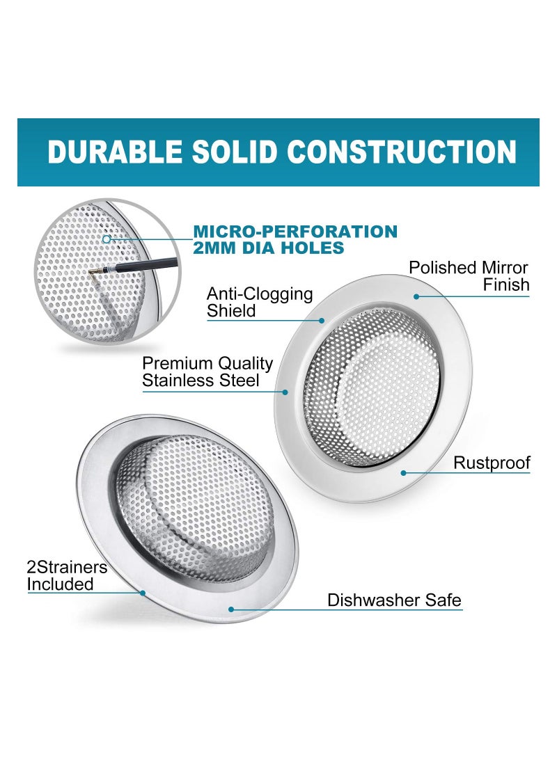 مصفاة حوض المطبخ، كاستويف 2 قطعة مصفاة تصريف من الفولاذ المقاوم للصدأ ضد الانسداد، سلة مثقوبة تصفية مصفاة لالتقاط الشعر حواف عريضة مناسبة لمعظم مصارف الأحواض (3 بوصة) - Image 3