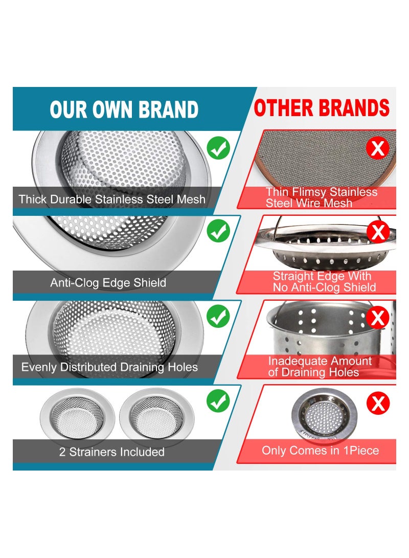 مصفاة حوض المطبخ، كاستويف 2 قطعة مصفاة تصريف من الفولاذ المقاوم للصدأ ضد الانسداد، سلة مثقوبة تصفية مصفاة لالتقاط الشعر حواف عريضة مناسبة لمعظم مصارف الأحواض (3 بوصة) - Image 2
