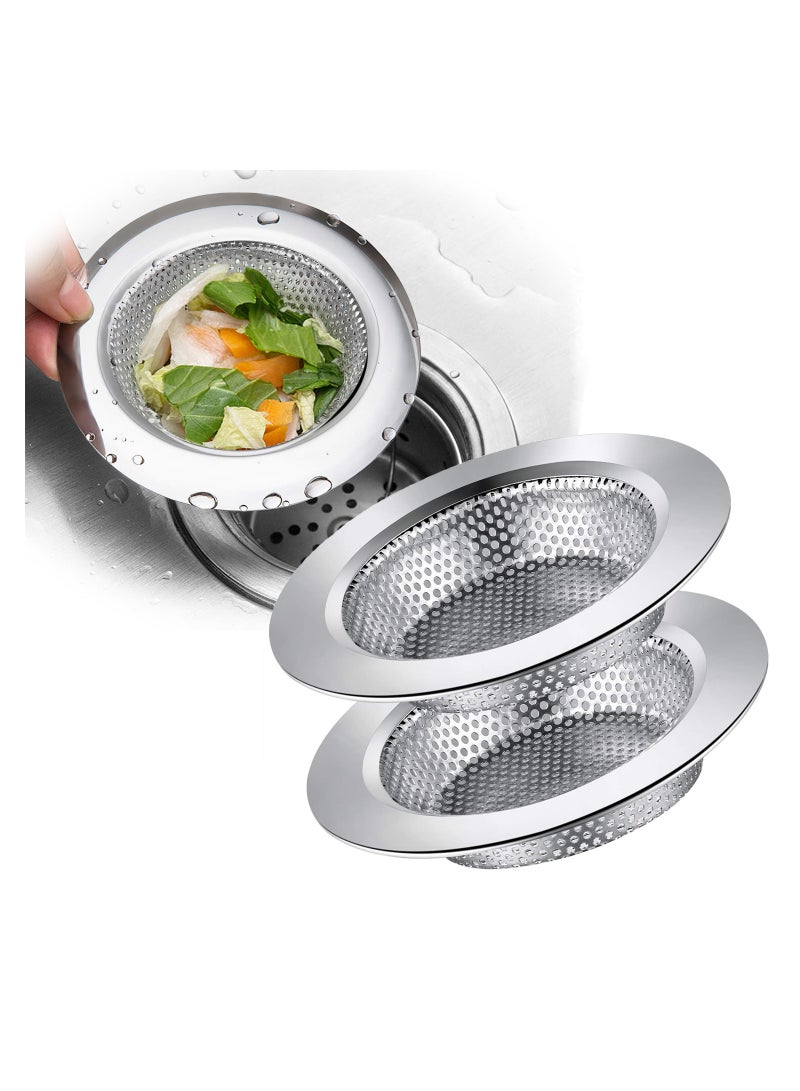 مصفاة حوض المطبخ، كاستويف 2 قطعة مصفاة تصريف من الفولاذ المقاوم للصدأ ضد الانسداد، سلة مثقوبة تصفية مصفاة لالتقاط الشعر حواف عريضة مناسبة لمعظم مصارف الأحواض (3 بوصة) - Image 1