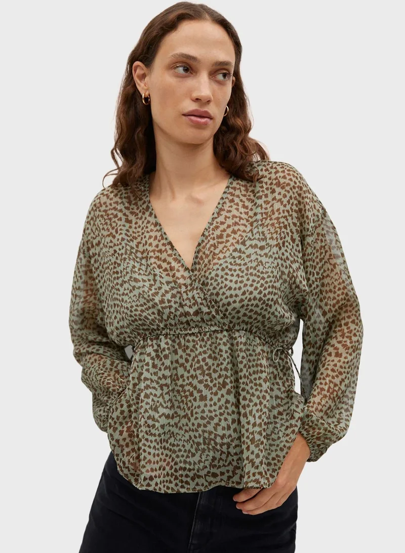 MANGO Printed Surplice Top