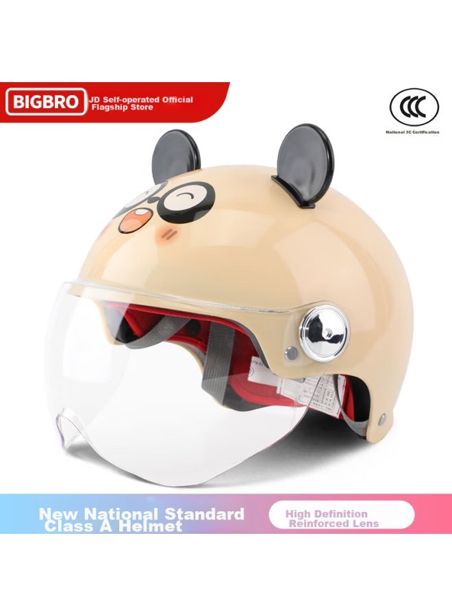 Bigbro K15 Children's Model, Khaki Panda, 3c Electric Motorcycle Helmet For Boys And Girls, Summer Sun Protection, All-season Use - Image 1