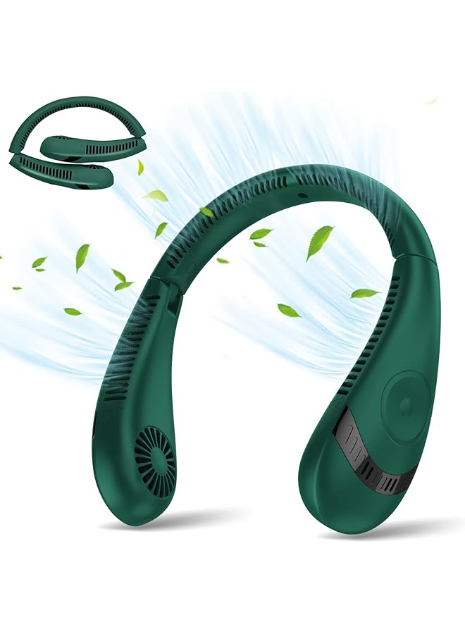 إيروريكس مروحة رقبة 5000 مللي أمبير قابلة للطي بدون شفرات مروحة شخصية قابلة للارتداء 360 درجة تبريد مروحة رقبة قابلة لإعادة الشحن بدون استخدام اليدين مع 3 سرعات 80 منفذ هواء للسفر في الهواء الطلق المنزل والمكتب والمدرسة والتخييم أخضر - Image 1