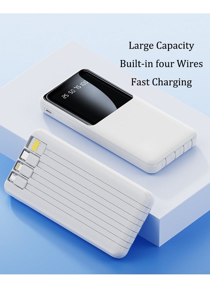 JEEJPV Power Bank 10000mAh Large Capacity Power Bank Portable Half Screen LED Display Comes with Cable White  - Image 2