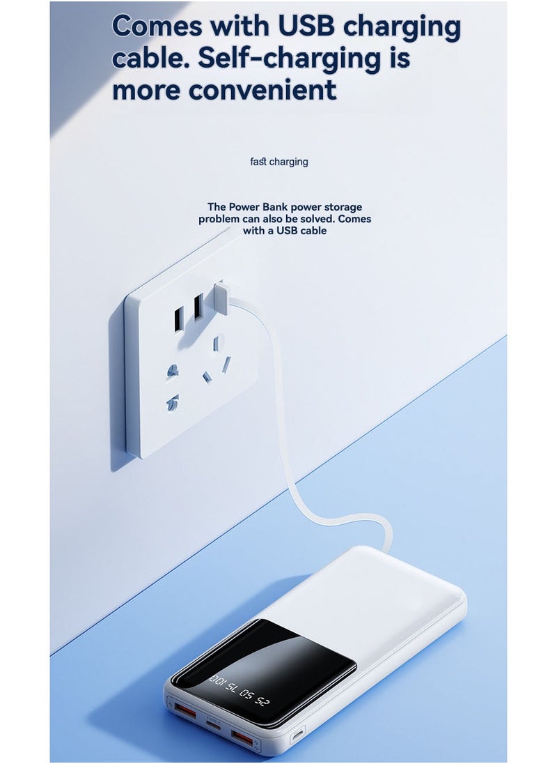 JEEJPV Power Bank 10000mAh Large Capacity Power Bank Portable Half Screen LED Display Comes with Cable White  - Image 4