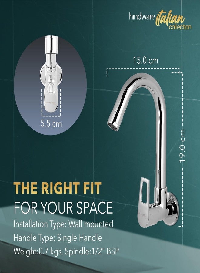 Hindware Italian Collection Aspiro Range F570023CP Kitchen Sink Tap with Swivel Spout | Wall Mounted | Made of Brass | Mirror-Like Finish - Image 3
