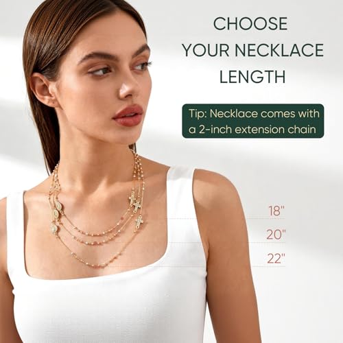 XUANPAI Gold Rosary Beads Cross Necklace - 14k Gold Plated Virgin Mary Necklaces,Non Tarnish Golden Catholic Virgen de Guadalupe Choker Jewelry,Religious Rosarios Catolicos Baptism Confirmation Gift for Women - Image 5