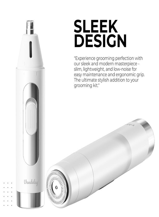 فاندلاي ماكينة تشذيب شعر الحواجب والأنف اللاسلكية 3 في 1 من فانديلاي | مزيل شعر الوجه | صغيرة الحجم، محمولة، منخفضة الضوضاء ومقاومة للماء | للرجال والنساء | تعمل بالبطارية بتصميم مريح | فرشاة تنظيف وبطاريات مرفقة. - Image 2