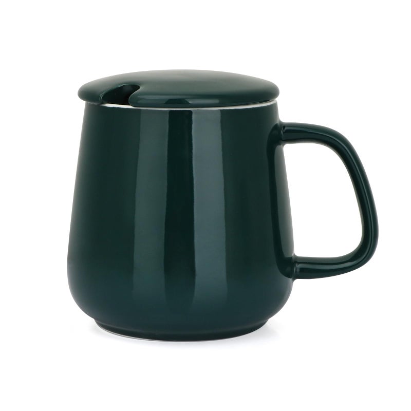 VOBAGA 15oz Ceramic Coffee Mug with Lid and Flat-Bottom, Morning Coffee Mug for Daily Use Warming Coffee & Tea (Green) - Image 1