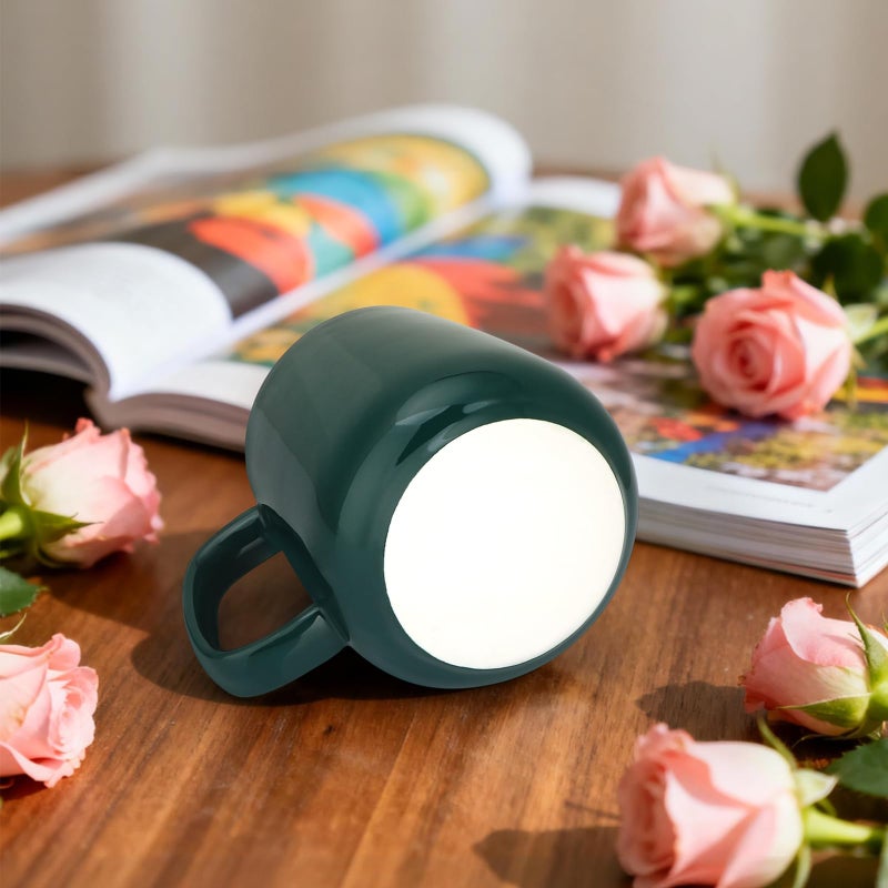 VOBAGA 15oz Ceramic Coffee Mug with Lid and Flat-Bottom, Morning Coffee Mug for Daily Use Warming Coffee & Tea (Green) - Image 2