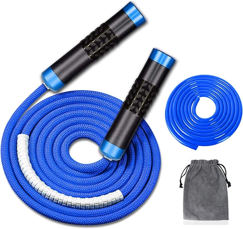 Redify Weighted Jump Rope for Workout Fitness(1LB), Tangle-Free Ball Bearing Rapid Speed Skipping Rope for MMA Boxing Weight-loss,Aluminum Handle Adjustable Length 9MM Fabric Cotton+9MM Solid PVC Rope - Image 1