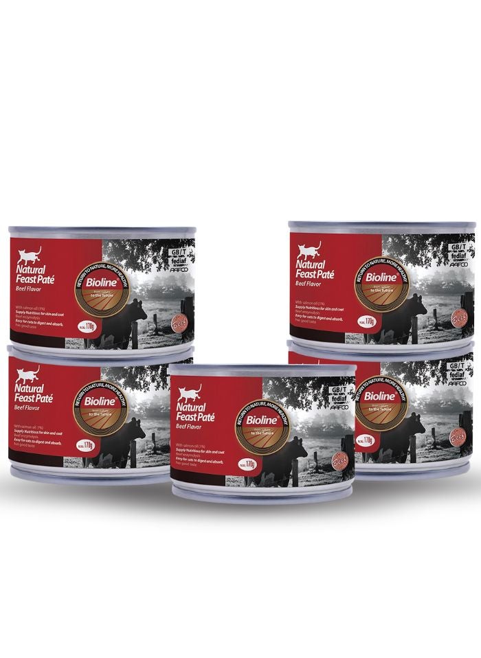 بايولاين طعام القطط بيولاين باتيه بنكهة لحم البقر 170 جرام (عبوة من 5 قطع) - Image 1