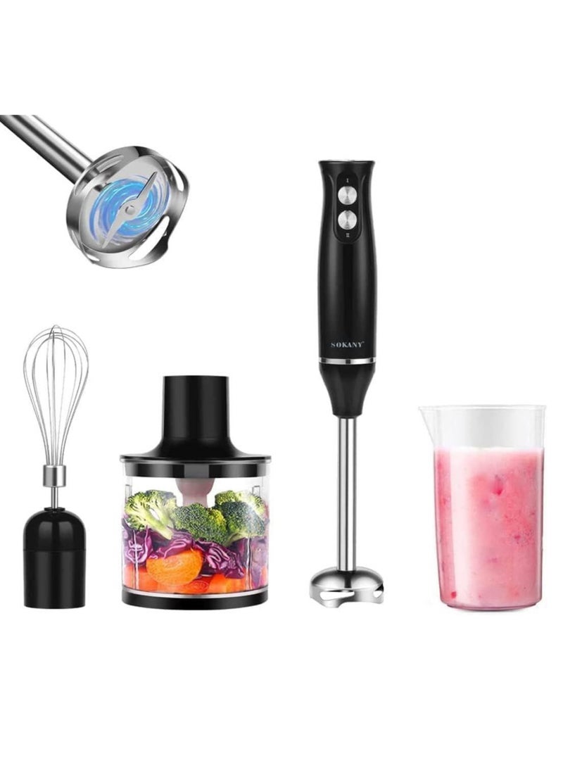 سوكاني خلاط يدوي WK-1710-4 4 في 1 مزود بمضرب بيض وكأس ووعاء مفرمة ووضع توربو، مع خلاط يدوي محمول بشفرات من الفولاذ المقاوم للصدأ، خلاط يدوي وخلاط ومفرمة بقوة 500 واط للحساء والعصائر والهريس وأطعمة الأطفال - Image 1
