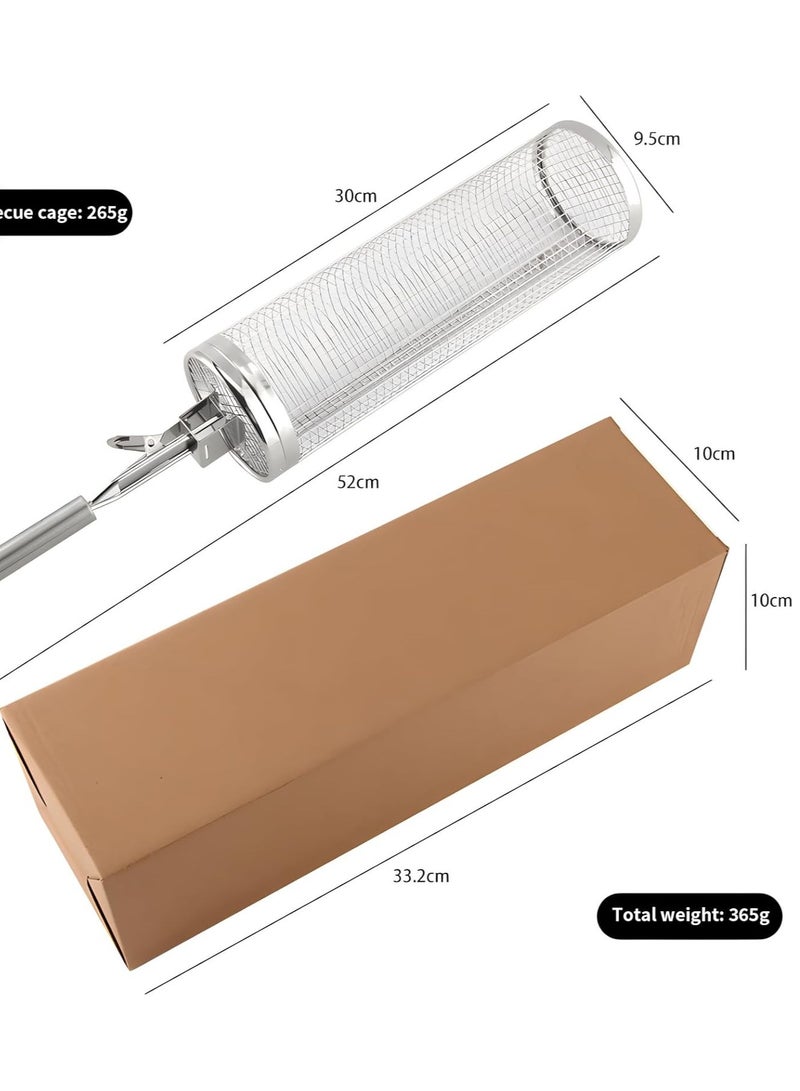 Raxoom Rolling Grilling Basket, Wire Mesh Cylinder Grill Basket,Round Vegetable Grill Rack,Portable Outdoor Camping Barbecue Rack 30x9.5cm with fork and hook - Image 5