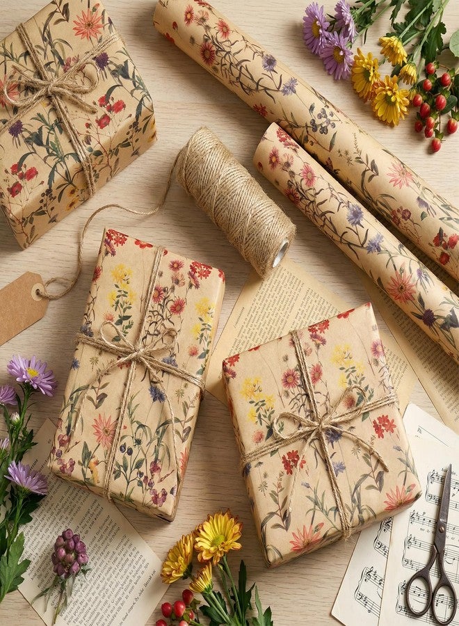 woric Floral Wrapping Paper Roll 17 Inch x 33 Feet Kraft Wildflower Gift Wrapping Paper for Women Girls, Mother's Day, Bridal Shower, Wedding, Baby Shower, Birthday, Spring Party Gifts - Image 4