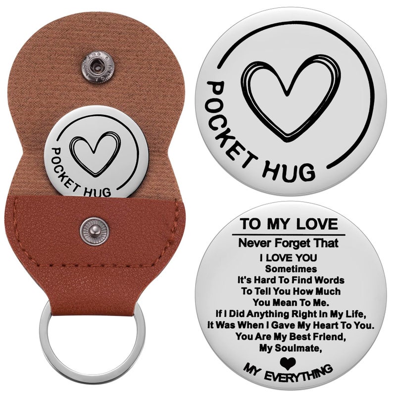 Aesnefe To My Love Pocket Hug Token Gift for Husband Valentines Day Gifts for Men Christmas Birthday Anniversary Jewelry Gift for Boyfriend Double Sided Message Engraved with Leather Keychain - Image 1