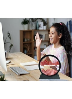 هابي هوم لوحة فنية رملية متحركة، ساعة رملية ثلاثية الأبعاد، منظر رملي لأعماق البحار، لوحة فنية رملية متحركة، إطار رملي دائري، ديكور رملي ملون ثلاثي الأبعاد، سطح مكتب مريح للمكتب المنزلي (7 بوصات، أحمر)  - Image 4