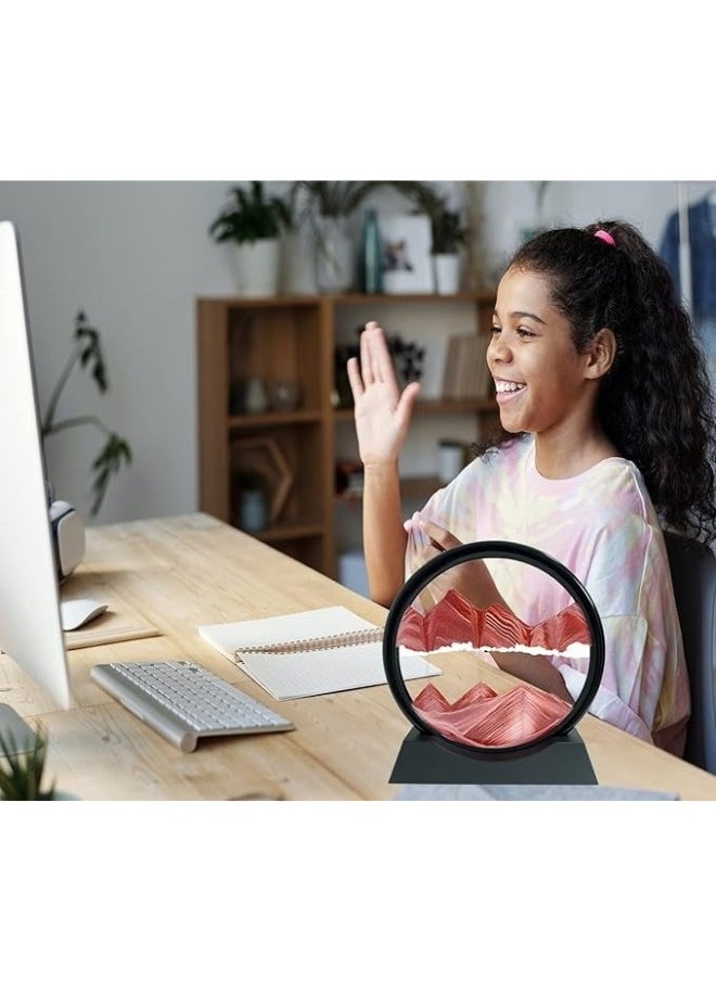 هابي هوم لوحة فنية رملية متحركة، ساعة رملية ثلاثية الأبعاد، منظر رملي لأعماق البحار، لوحة فنية رملية متحركة، إطار رملي دائري، ديكور رملي ملون ثلاثي الأبعاد، سطح مكتب مريح للمكتب المنزلي (7 بوصات، أحمر)  - Image 4