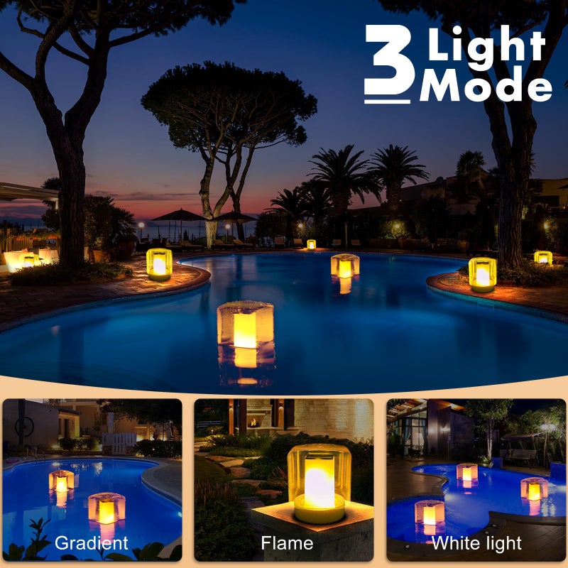 LanPool Floating Pool Lights, Solar Flame Pool Lights Waterproof, Square Pool Light, Glow in The Dark Light Up Swimming Pools Accessories,Floating Solar Light for Pools Pond Outdoor-2PCS - Image 4