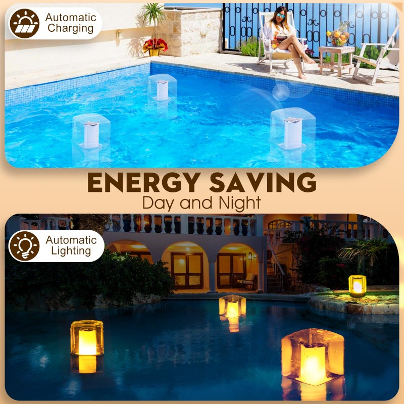 LanPool Floating Pool Lights, Solar Flame Pool Lights Waterproof, Square Pool Light, Glow in The Dark Light Up Swimming Pools Accessories,Floating Solar Light for Pools Pond Outdoor-2PCS - Image 3