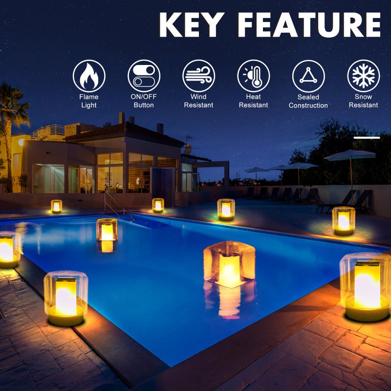 LanPool Floating Pool Lights, Solar Flame Pool Lights Waterproof, Square Pool Light, Glow in The Dark Light Up Swimming Pools Accessories,Floating Solar Light for Pools Pond Outdoor-2PCS - Image 5