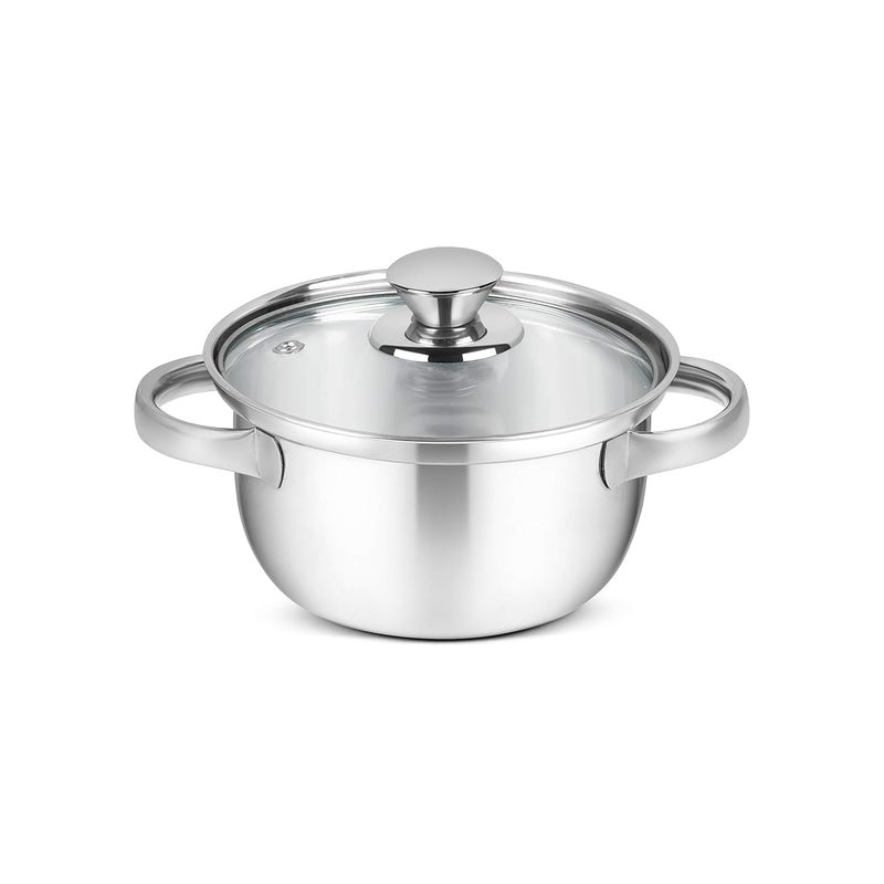 CLASSIC ESSENTIALS Stainless Steel Casserole with Glass Lid Pack of 2 1000ml Each Food Grade SS 304 Cooking Surface Induction Gas Compatible Sandwich Bottom Casserole Silver - Image 4