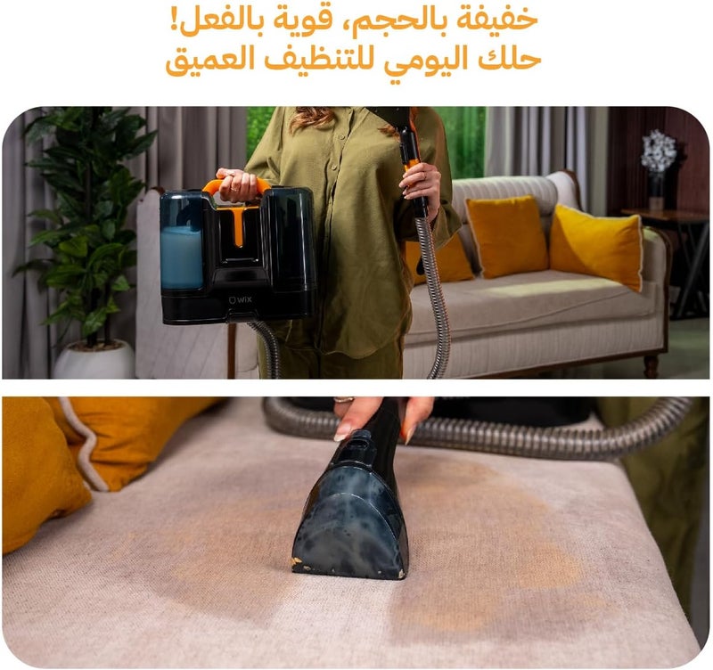 ويكس مكنسة ويكس المحمولة لتنظيف السجاد والأرائك، خزان مياه نظيفة سعة 1.8 لتر، خزان مياه قذرة سعة 0.6 لتر، قوة 380-450 واط، 3 رؤوس تنظيف - Image 2