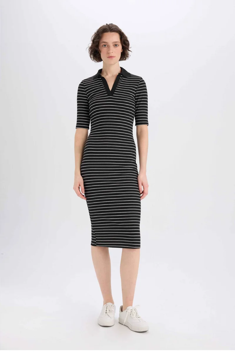 DeFacto Bodycon Polo Collar Camisole Midi Dress