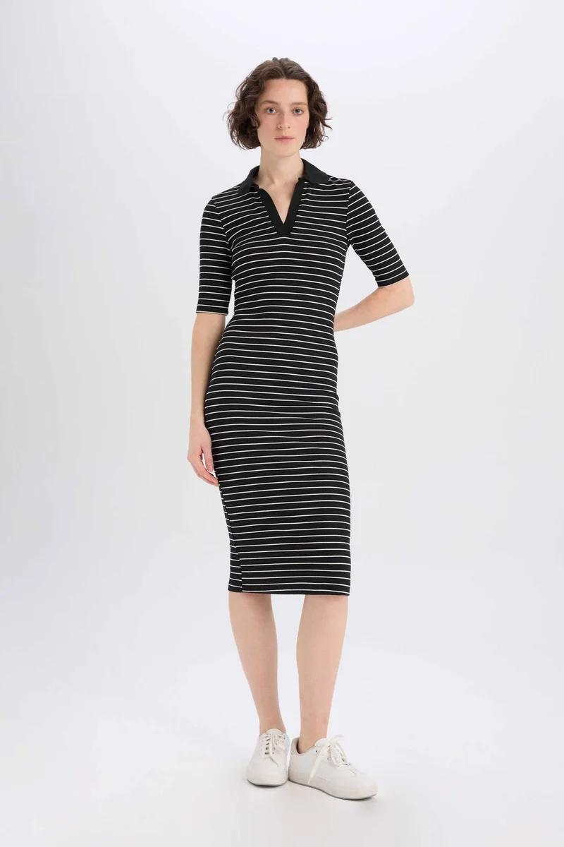 DeFacto Bodycon Polo Collar Camisole Midi Dress