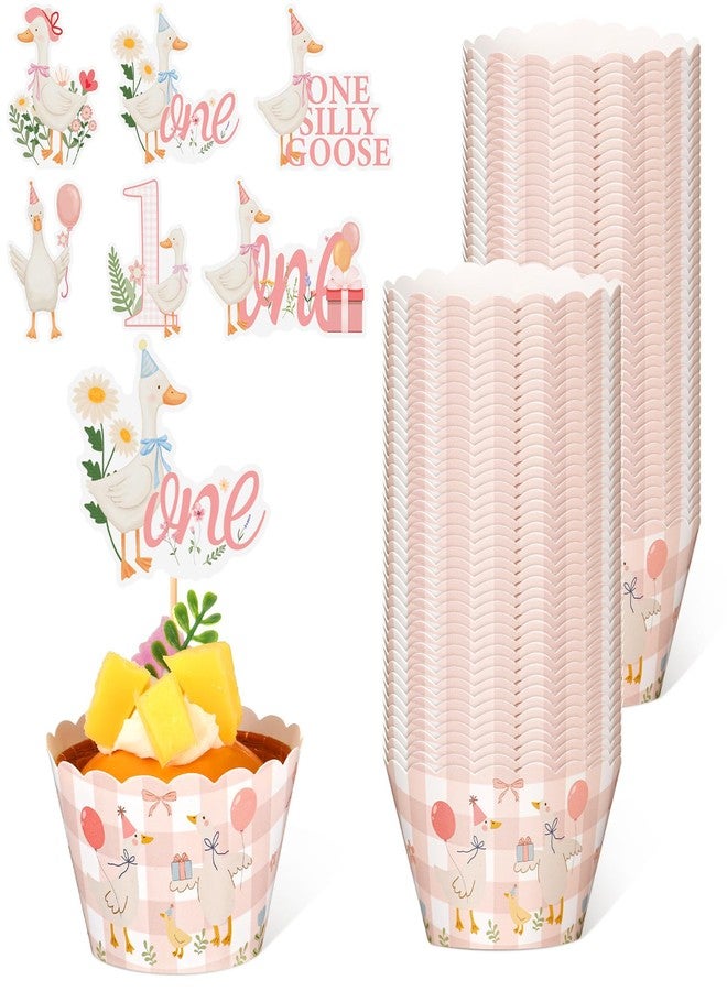 Vesici 72 Pcs One Silly Goose Birthday Cupcake Toppers Silly Goose Birthday Decorations Animal Theme Bday Cupcake Picks Party Supplies Goose Theme Party Cake Spring Summer Decorations - Image 1