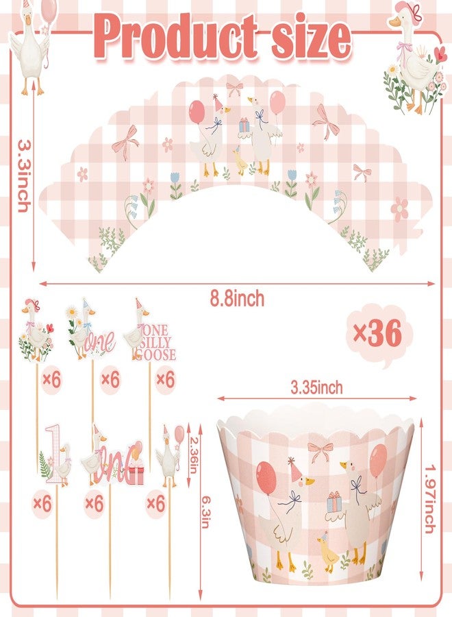 Vesici 72 Pcs One Silly Goose Birthday Cupcake Toppers Silly Goose Birthday Decorations Animal Theme Bday Cupcake Picks Party Supplies Goose Theme Party Cake Spring Summer Decorations - Image 2