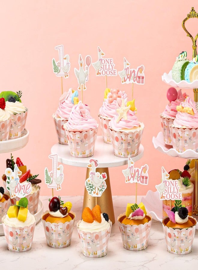 Vesici 72 Pcs One Silly Goose Birthday Cupcake Toppers Silly Goose Birthday Decorations Animal Theme Bday Cupcake Picks Party Supplies Goose Theme Party Cake Spring Summer Decorations - Image 5