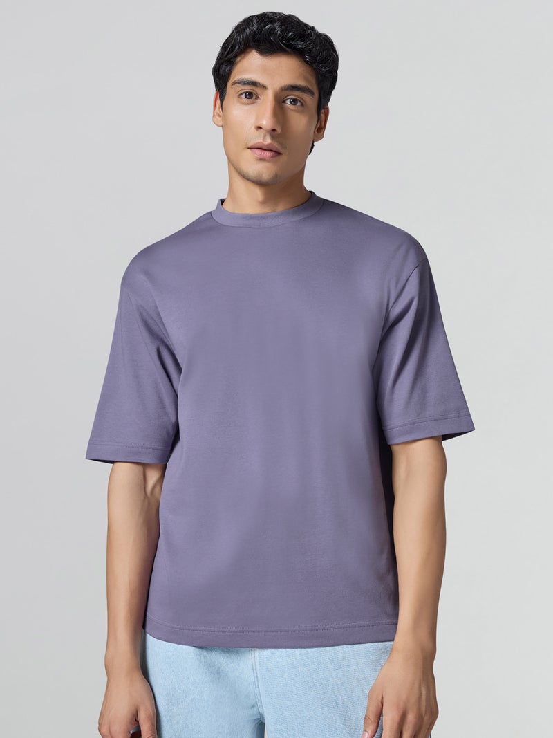 اكس واي اكس اكس تي شيرت XYXX Drift كبير الحجم للرجال من القطن سادة برقبة مستديرة وأكتاف منسدلة وأكمام نصفية - Image 1