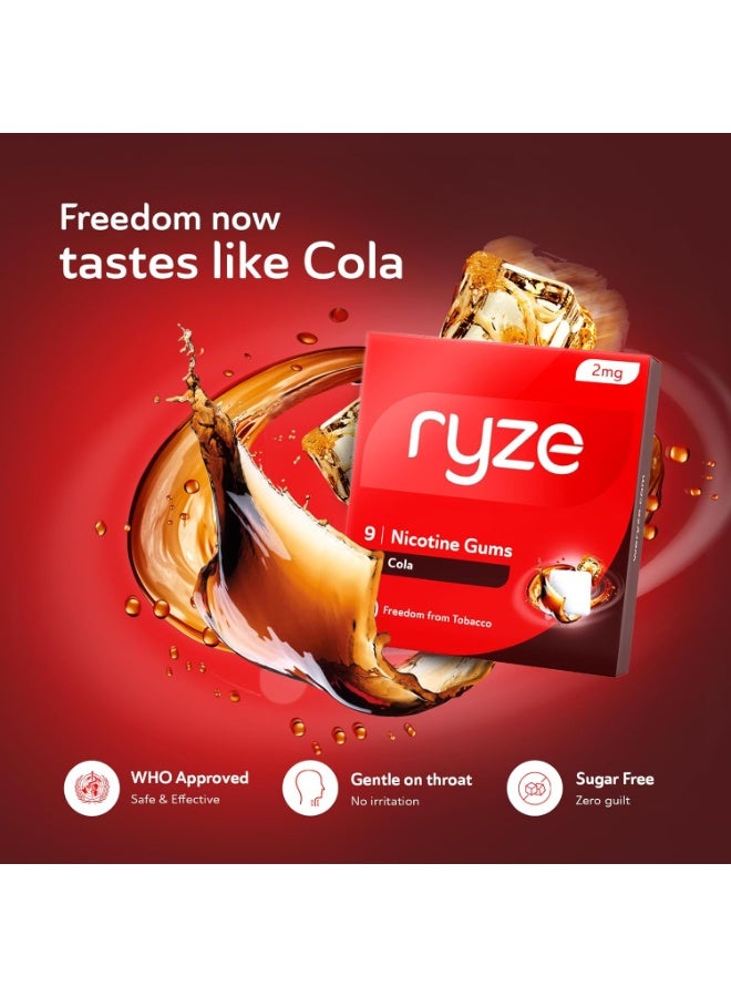 رايز علكة رايز نيكوتين ٢ ملغ | كولا | علكة طرية، سهلة على الحلق، خالية من السكر | للإقلاع عن التدخين والتبغ والمضغ | ٩ علكات | عبوة من ٥ قطع - Image 2