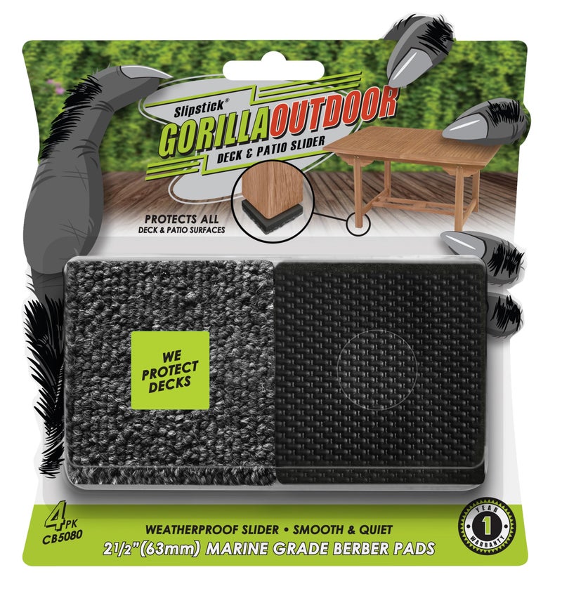 زلاجات أثاث Slipstick GorillaOutdoor المقاومة للعوامل الجوية 212 بوصة للأرضيات الصلبة - عبوة 4 زلاجات أثاث ثقيلة للحركة الداخلية والخارجية