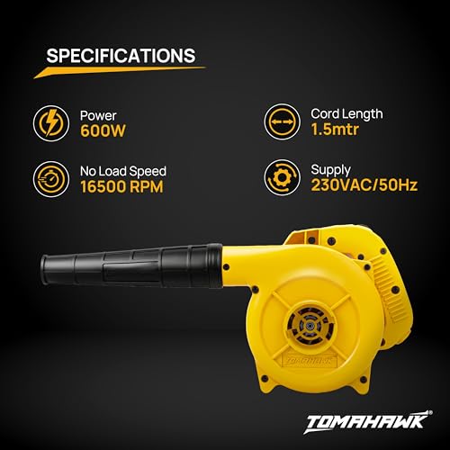 TOMAHAWK® 600W Electric Blower with 16,500 RPM Motor, 2.8m/min Powerful Airflow | High-Speed Handheld Dust Cleaner for Home, Office & Car (6 Month Warranty) - Image 4