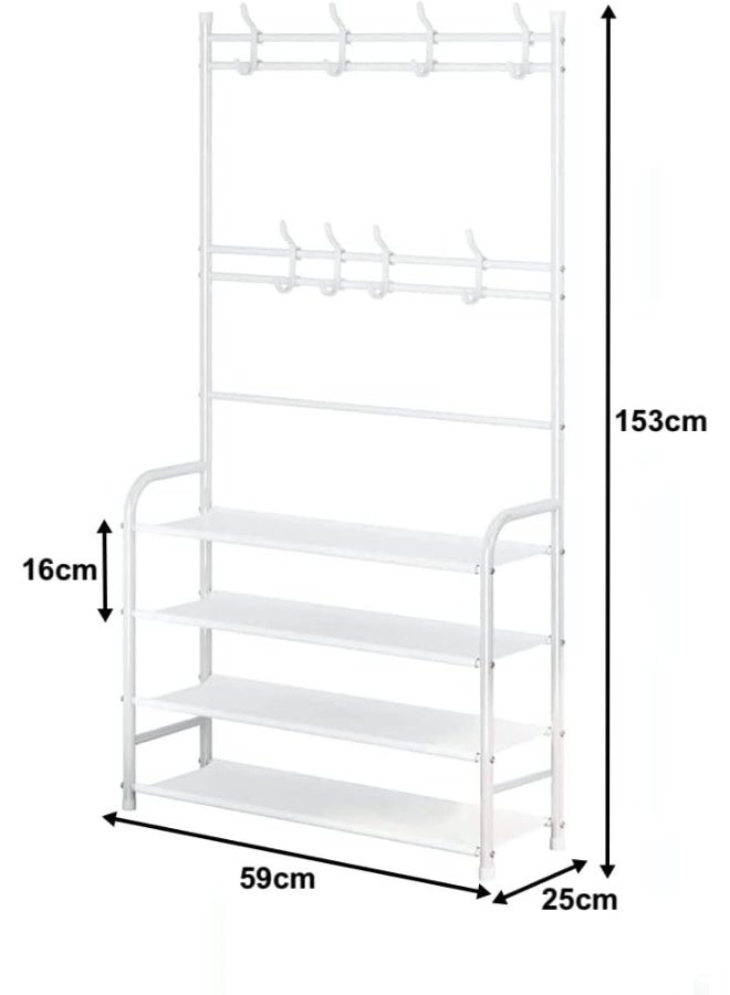 Generic HEXAR Entryway Multipurpose Rack for Cloth, Coat, Keys, Cap with 4 Tier Shoe organizer & Storage with 8 Hooks (White) - Image 3