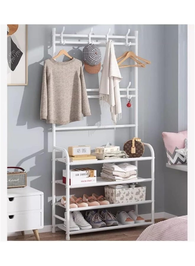 Generic HEXAR Entryway Multipurpose Rack for Cloth, Coat, Keys, Cap with 4 Tier Shoe organizer & Storage with 8 Hooks (White) - Image 2