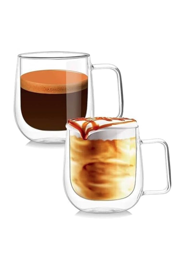 إيباسكت كوبان قهوة زجاجيان مزدوجان الجدار بمقبض، كوبان قهوة كبيران معزولان، أكواب شفافة من البورسليكات، مثاليان للإسبريسو والكابتشينو والشاي واللاتيه، شفاف 250 مل - Image 1