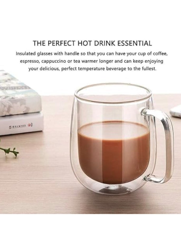 إيباسكت كوبان قهوة زجاجيان مزدوجان الجدار بمقبض، كوبان قهوة كبيران معزولان، أكواب شفافة من البورسليكات، مثاليان للإسبريسو والكابتشينو والشاي واللاتيه، شفاف 250 مل - Image 2