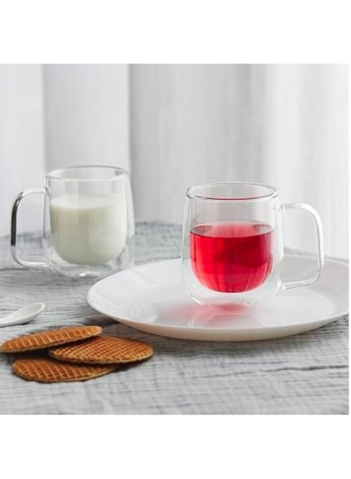 إيباسكت كوبان قهوة زجاجيان مزدوجان الجدار بمقبض، كوبان قهوة كبيران معزولان، أكواب شفافة من البورسليكات، مثاليان للإسبريسو والكابتشينو والشاي واللاتيه، شفاف 250 مل - Image 3