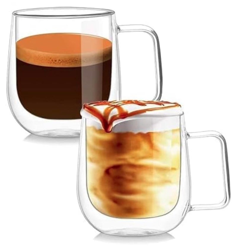 إيباسكت كوبان قهوة زجاجيان مزدوجان الجدار بمقبض، كوبان قهوة كبيران معزولان، أكواب شفافة من البورسليكات، مثاليان للإسبريسو والكابتشينو والشاي واللاتيه، شفاف 250 مل - Image 1