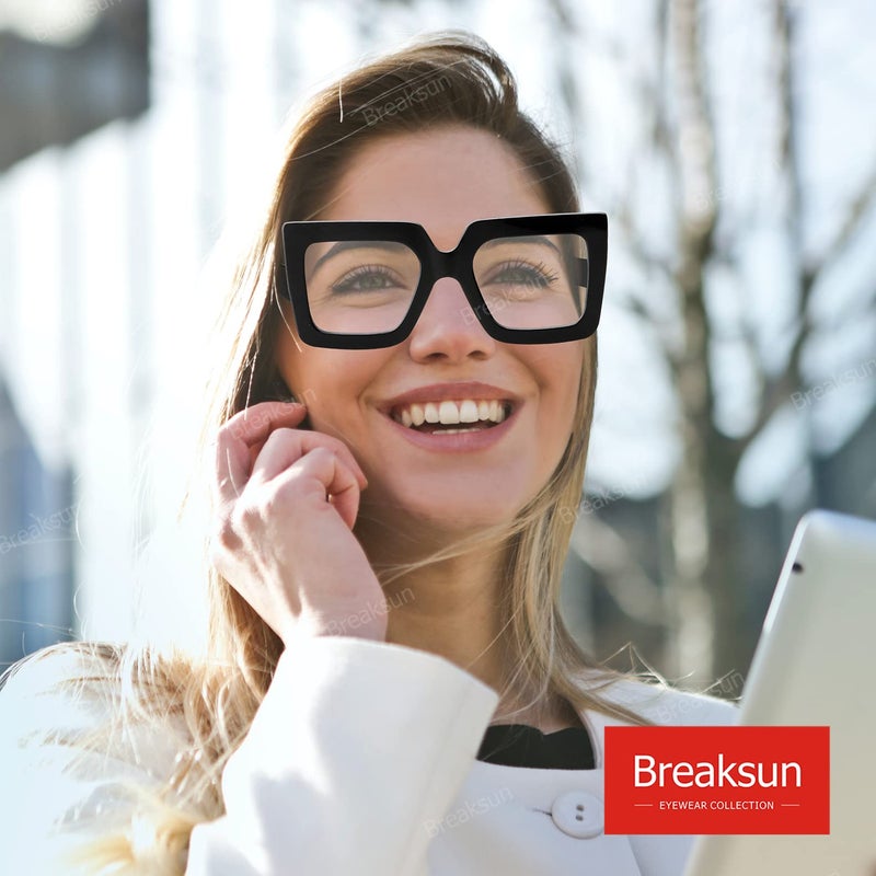 Breaksun Oversized Blue Light Glasses for Women Fashion Thick Square Computer Eyewear Non-Prescription Black Glasses (Black+ White Leopard) - Image 2